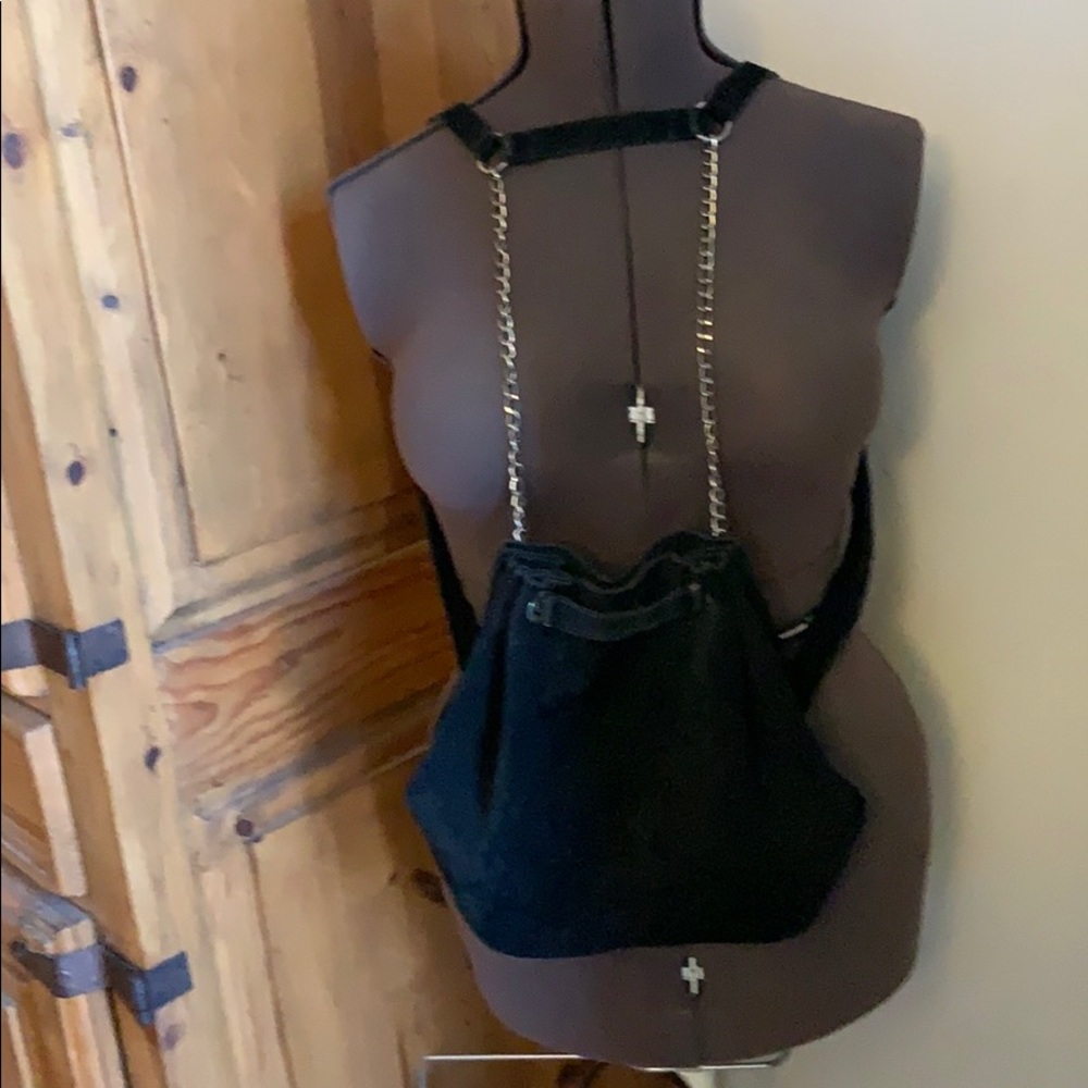 Urban Outfitters black suede silver chain backpack